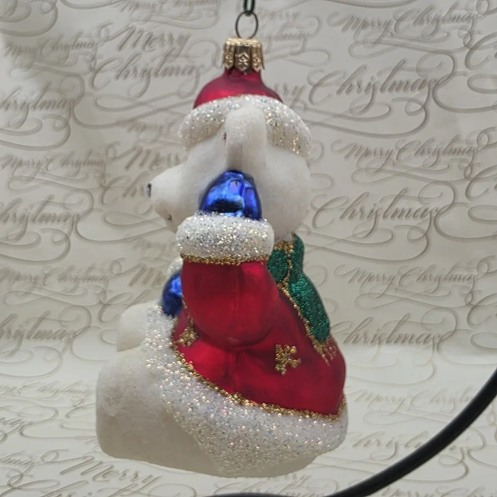 2 Polar Bear Christmas Ornaments Golf Winter Scarf Blown Glass Hand‎ Painted